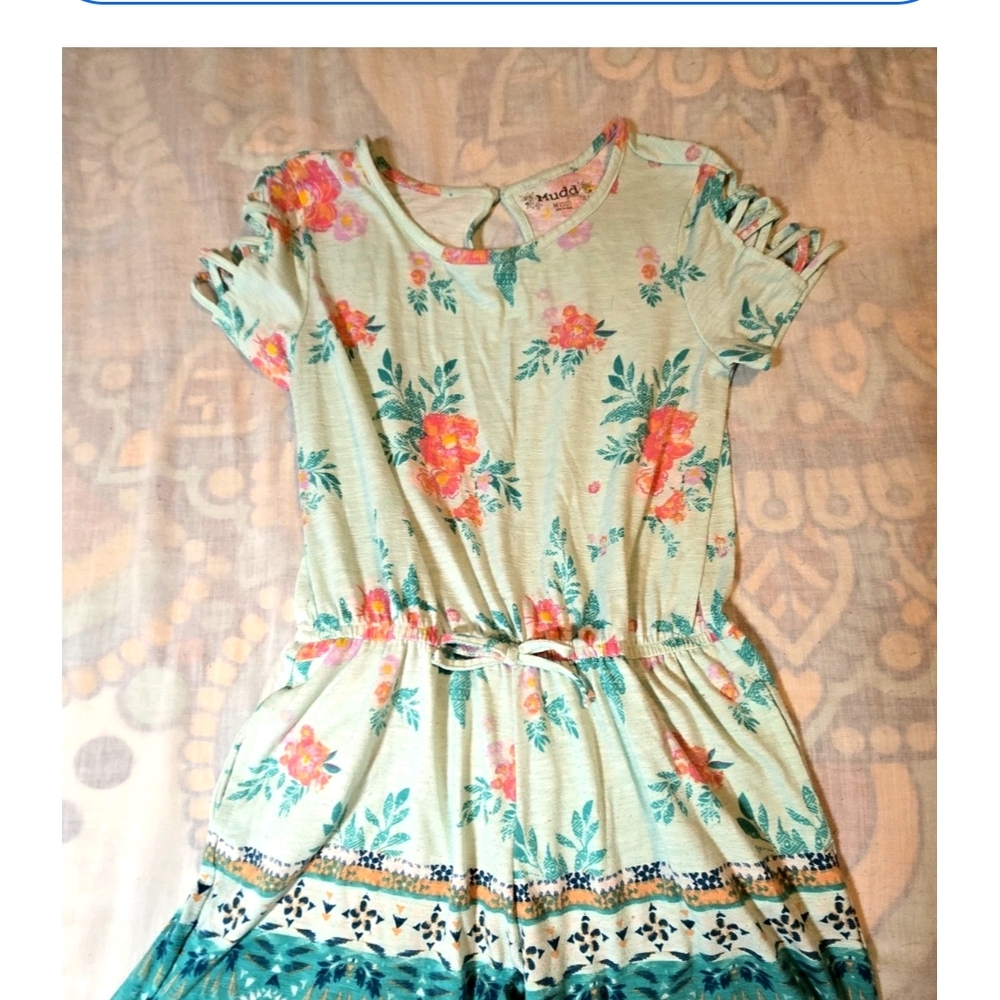 Mudd Floral Kids Romper with Orange and Green Accents